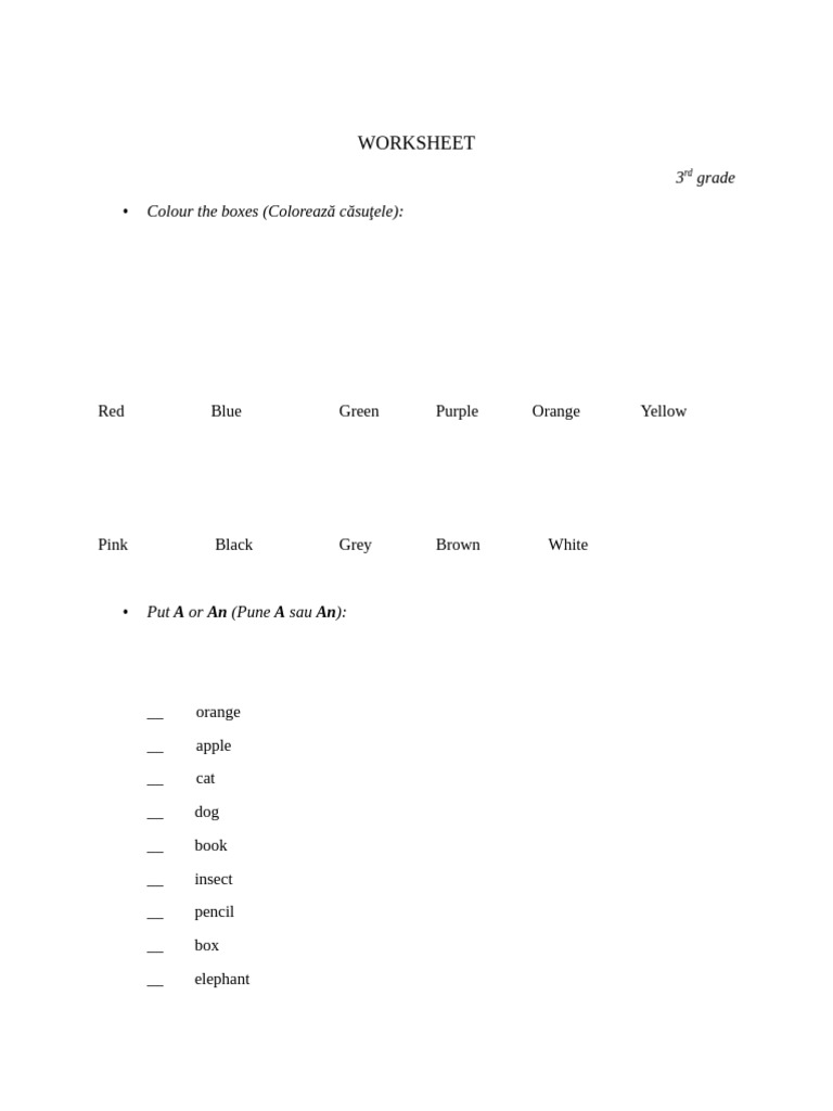 0 Worksheet a 3a Colours PDF