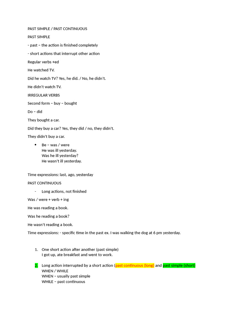 PAST SIMPLE Past Cont | PDF