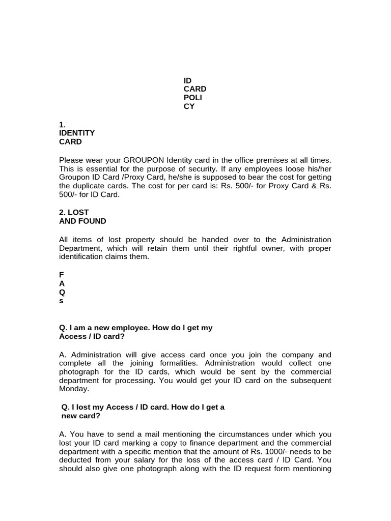 Groupon ID Card Policy and Procedures | PDF