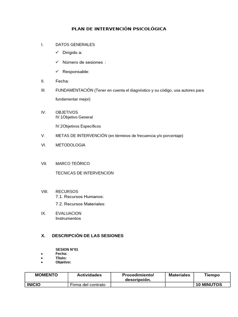 Plan de Intervención Psicológica Detallado | PDF