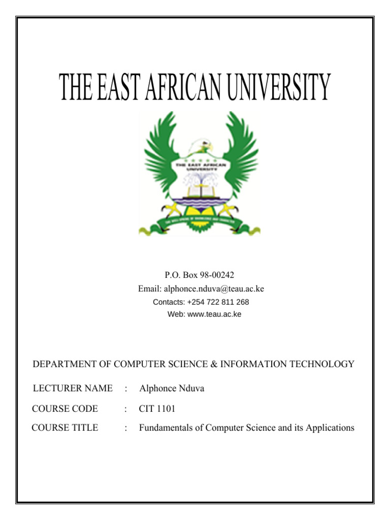 CIT 1101 Fundamentals of Computer Science and Its Applications | PDF