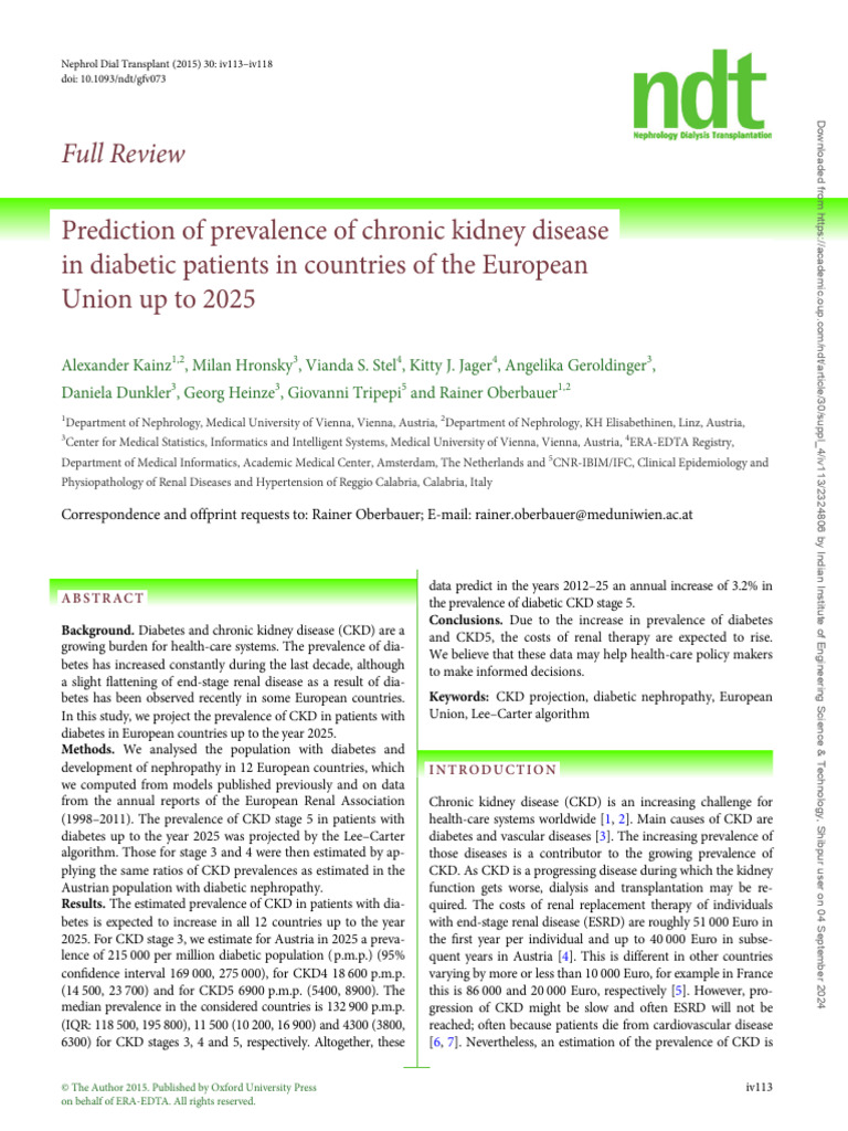 Prediction of Prevalence of Chronic Kidney Disease in Diabetic Patients ...