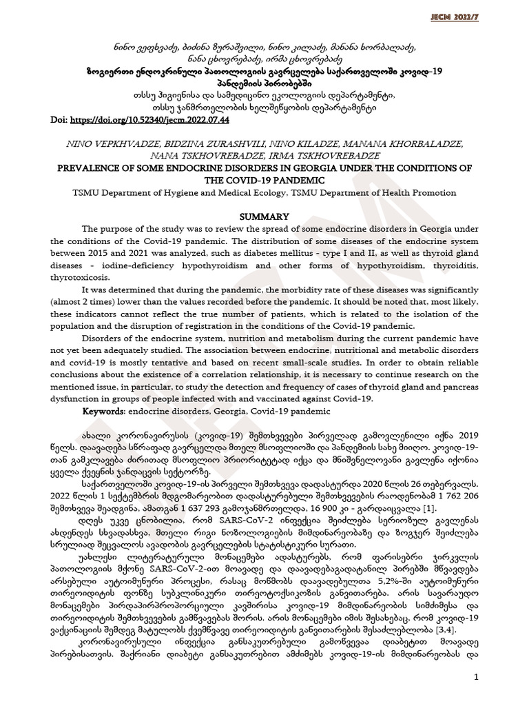 Prevalence of Some Endocrine Disorders I | PDF