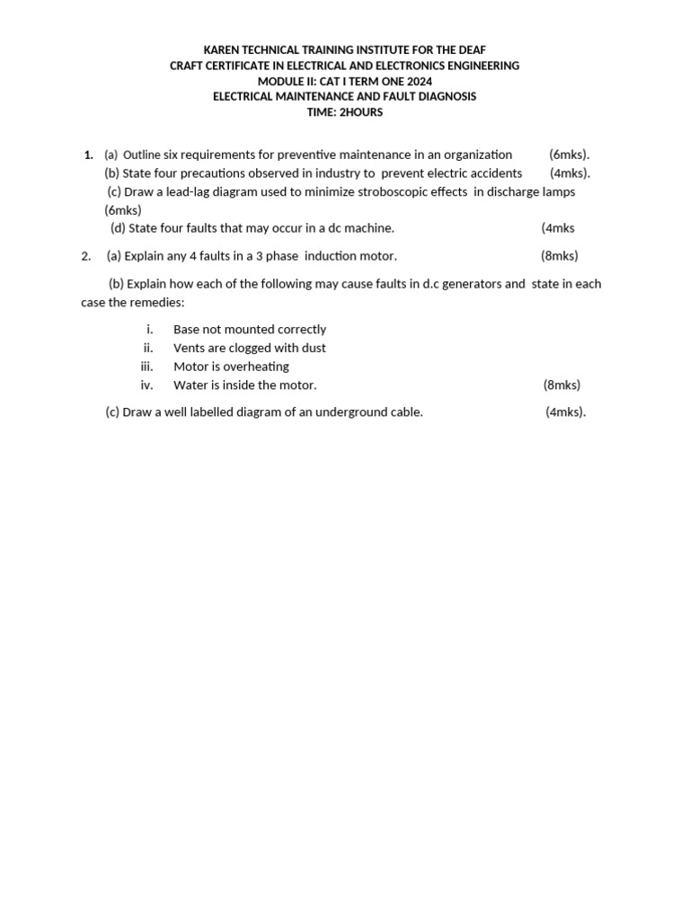 Electrical Maintenance & Fault Diagnosis | PDF