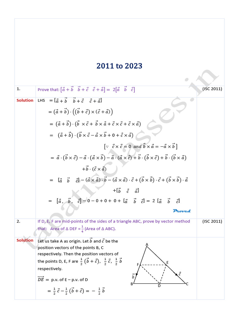 XII M B Q S ISC Vectors 2011 To 2023 | PDF