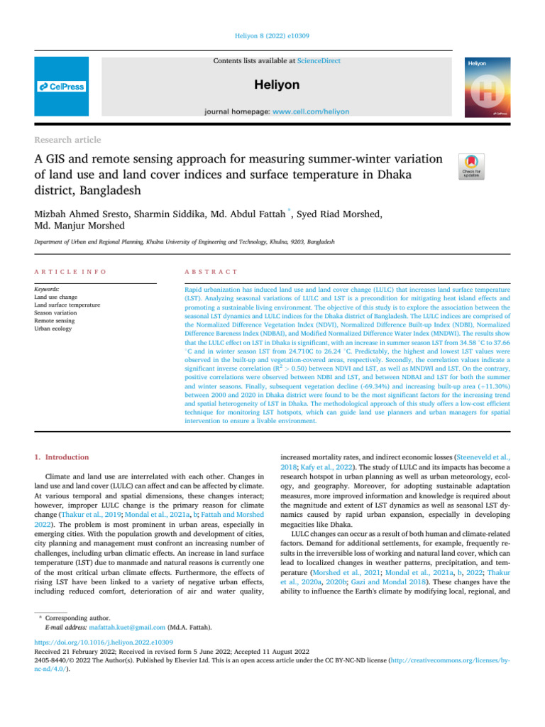 LULC and LST Variations in Dhaka, Bangladesh | PDF | Climate | Physical ...
