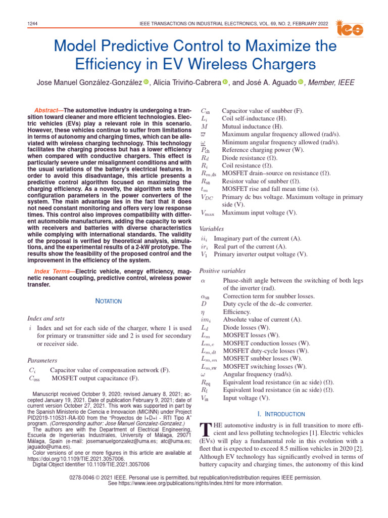 Model Predictive Control To Maximize The Efficiency in EV Wireless ...
