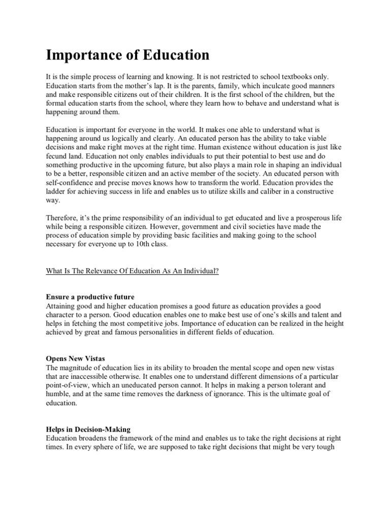 The Importance of Education | PDF