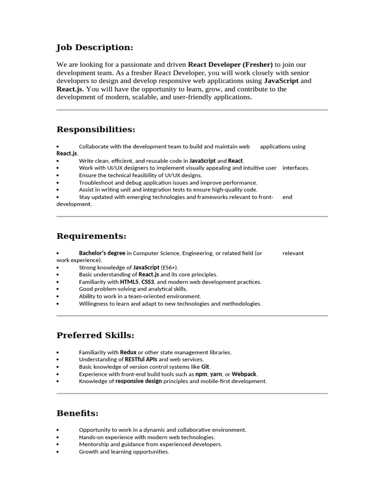 React Job Description | PDF
