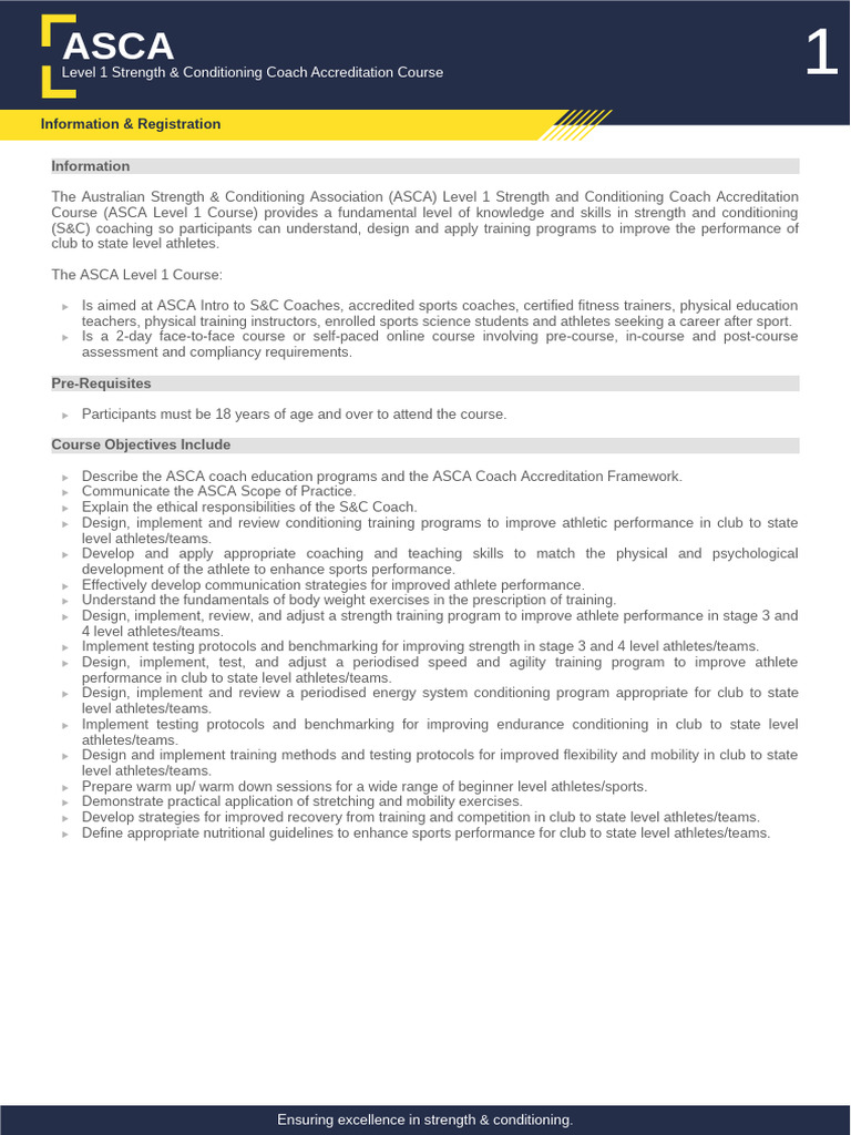 ASCA Level 1 S&C Coach Course Info | PDF | Indemnity | Career & Growth