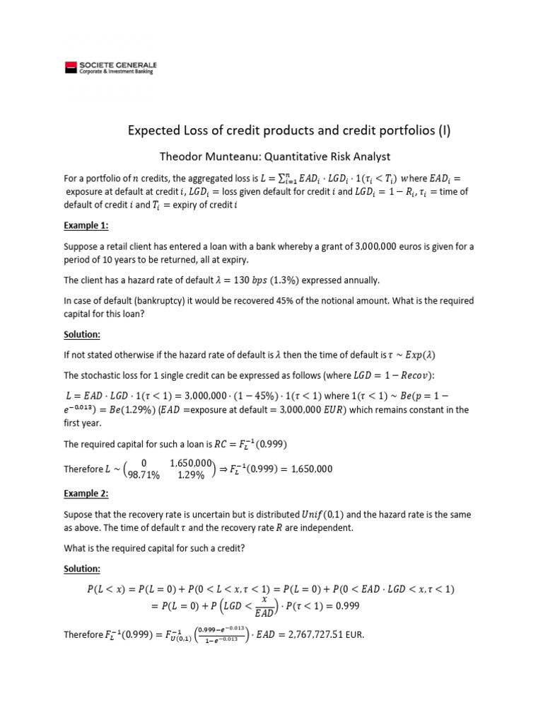 Credit Portfolio Loss Estimation Techniques | PDF | Private Sector | Money