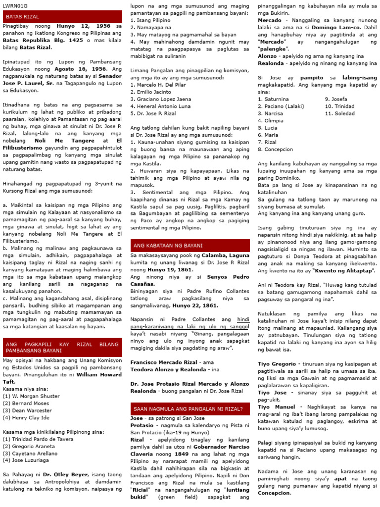 Batas Rizal at Kahalagahan Nito | PDF | Philippines | History