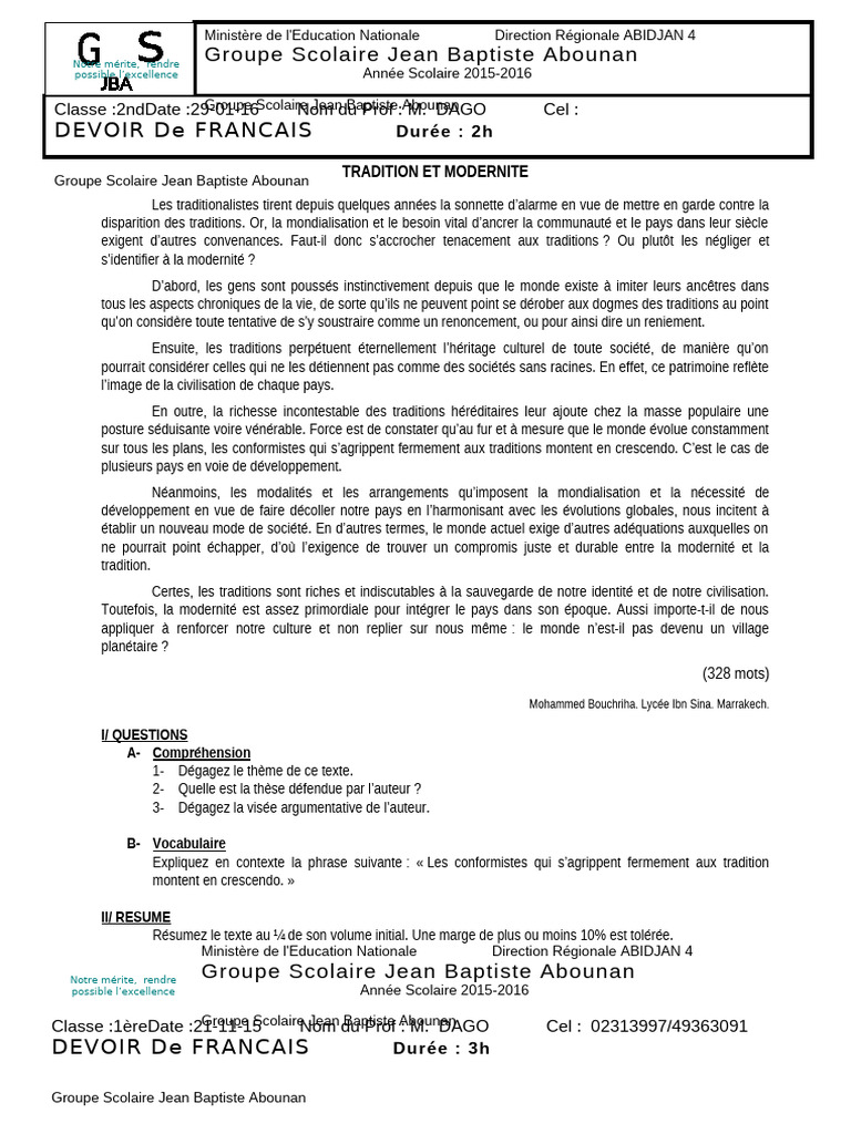 Devoir dago francais pdf