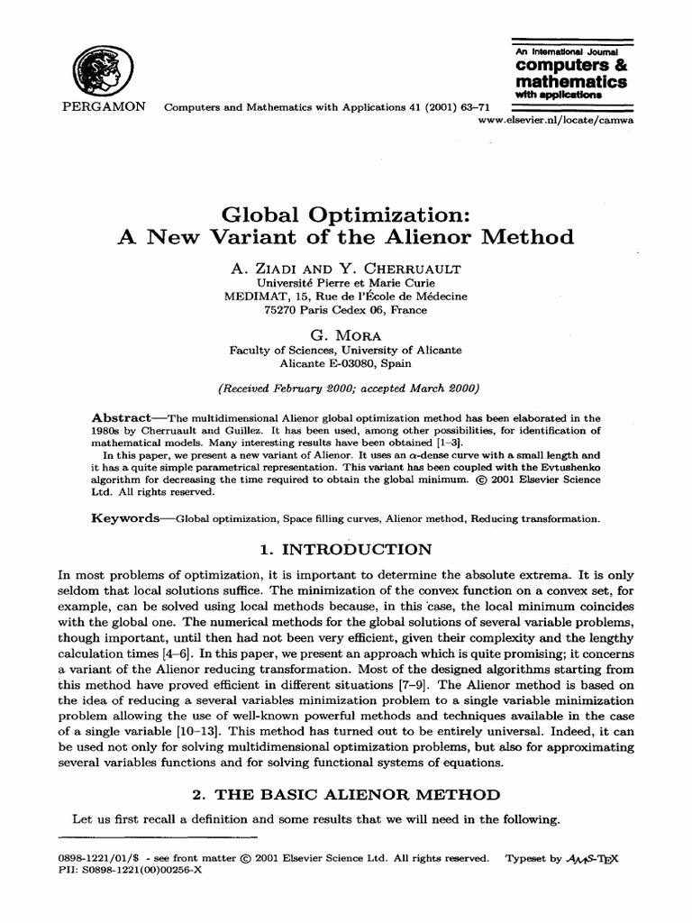 Global Optimization A New Variant of The 2001 Computers Mathematics ...