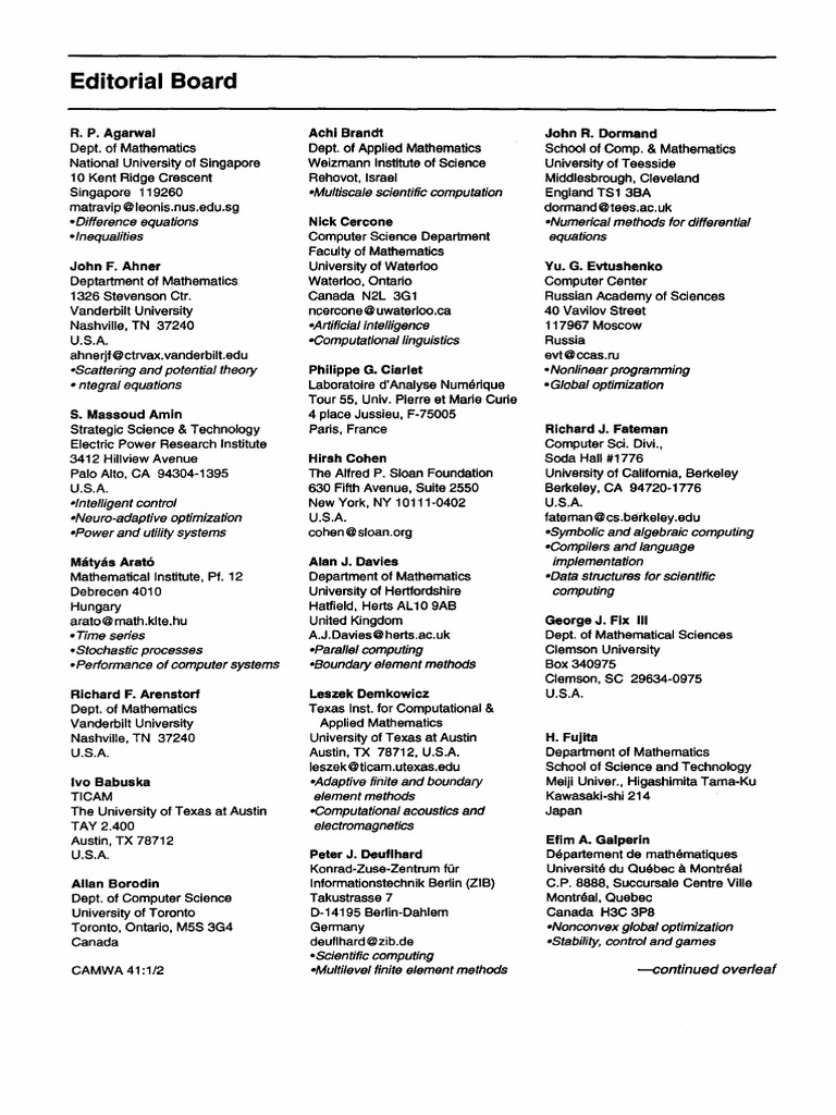 Editorial Board - 2001 - Computers - Mathematics With Applications | PDF
