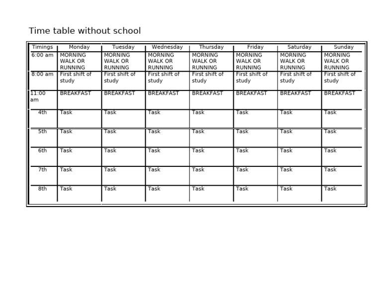 Time Table Without School | PDF