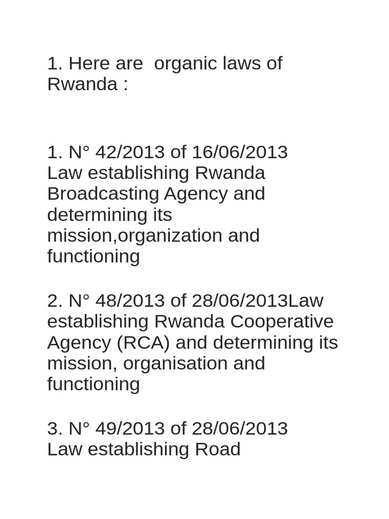 Rwanda's Organic Laws Overview | PDF | Governance | Crimes
