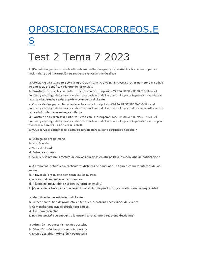Test 2 Tema 7 2023 | PDF