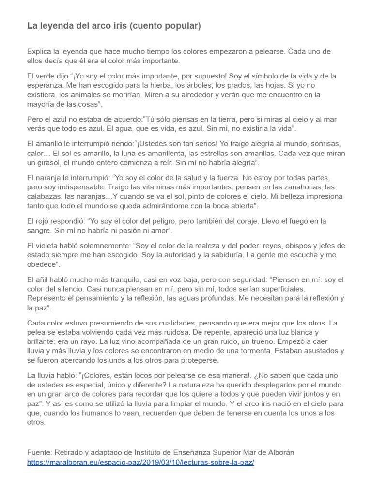 La Leyenda Del Arco Iris (Cuento Popular) | PDF