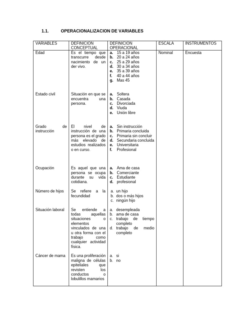 OPERACIONALIZACION DE VARIABLES | PDF
