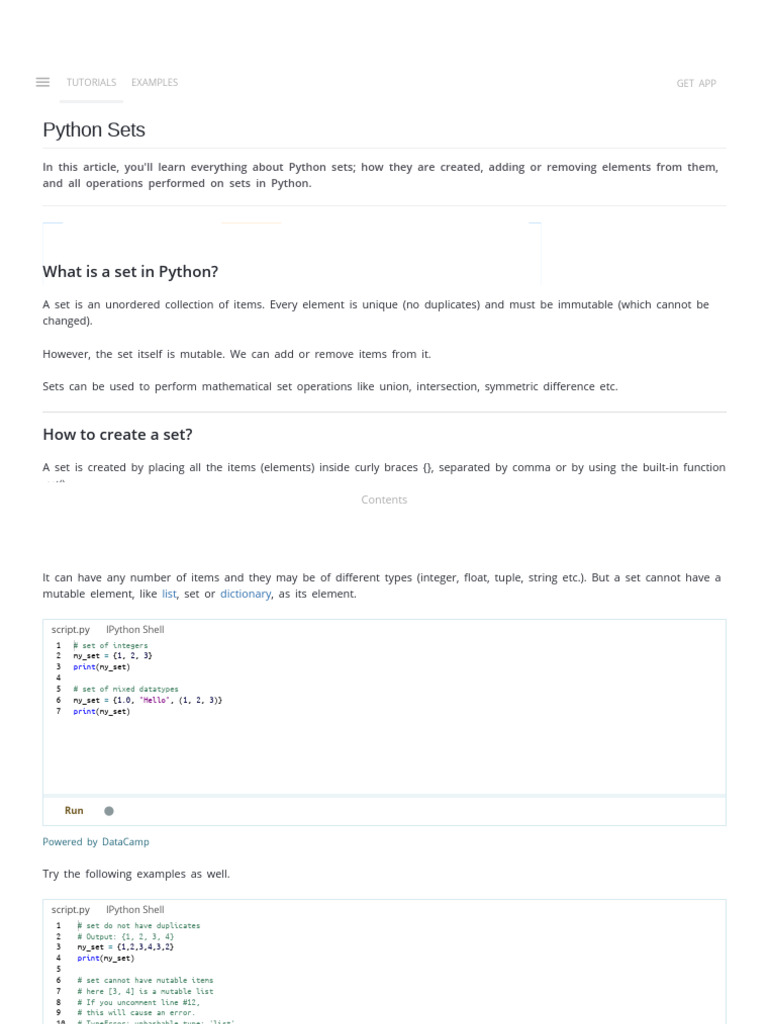 Python Set (With Examples) | PDF