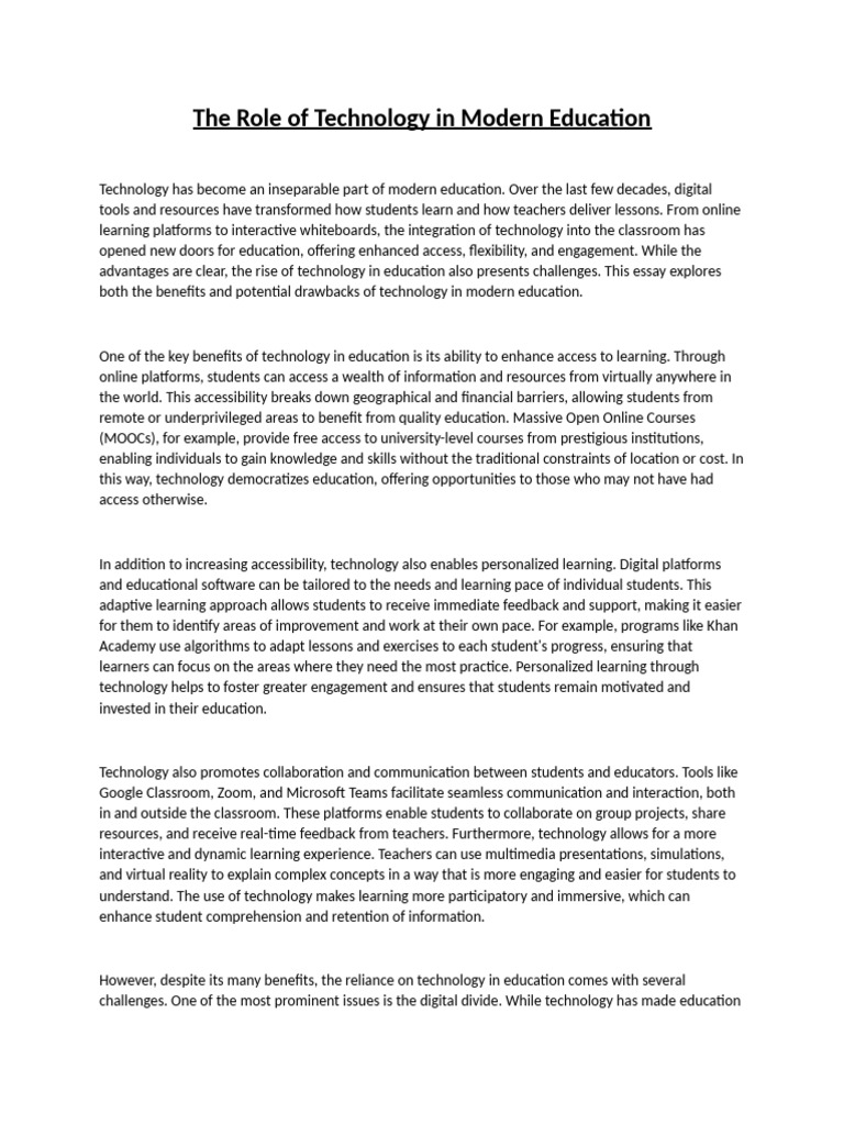 The Role of Technology in Modern Education | PDF