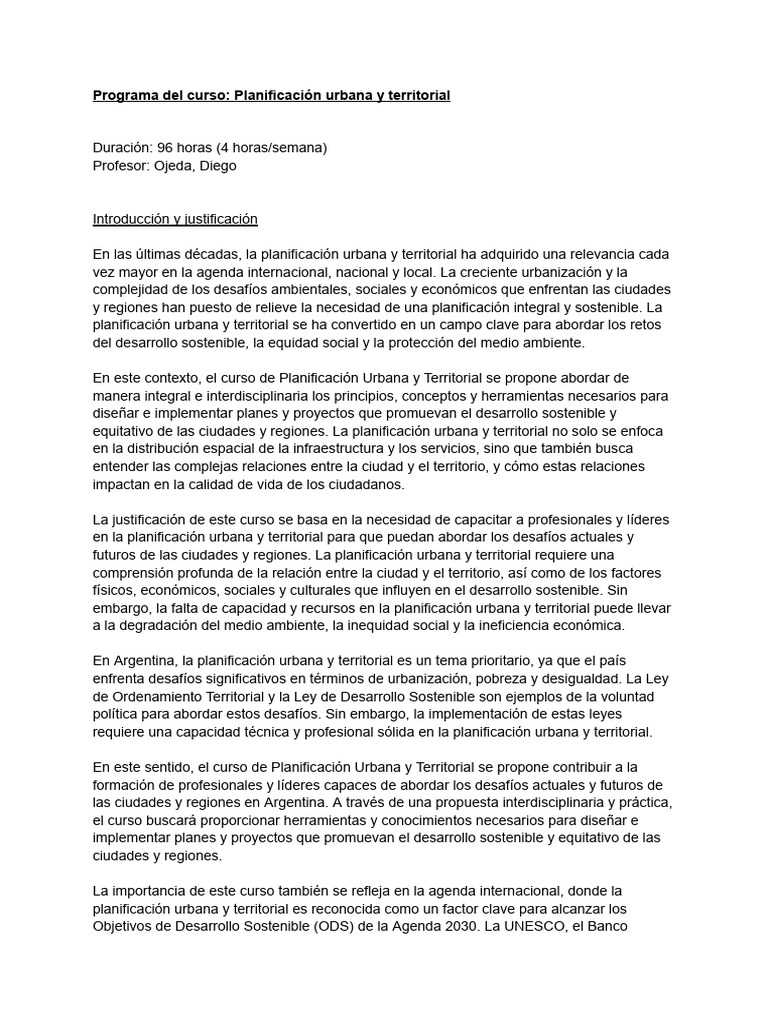 Curso de Planificación Urbana y Territorial | PDF