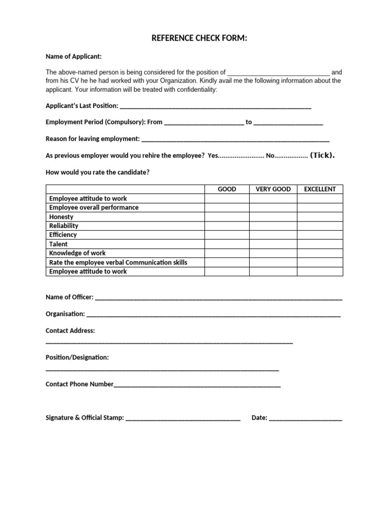 Reference check form pdf