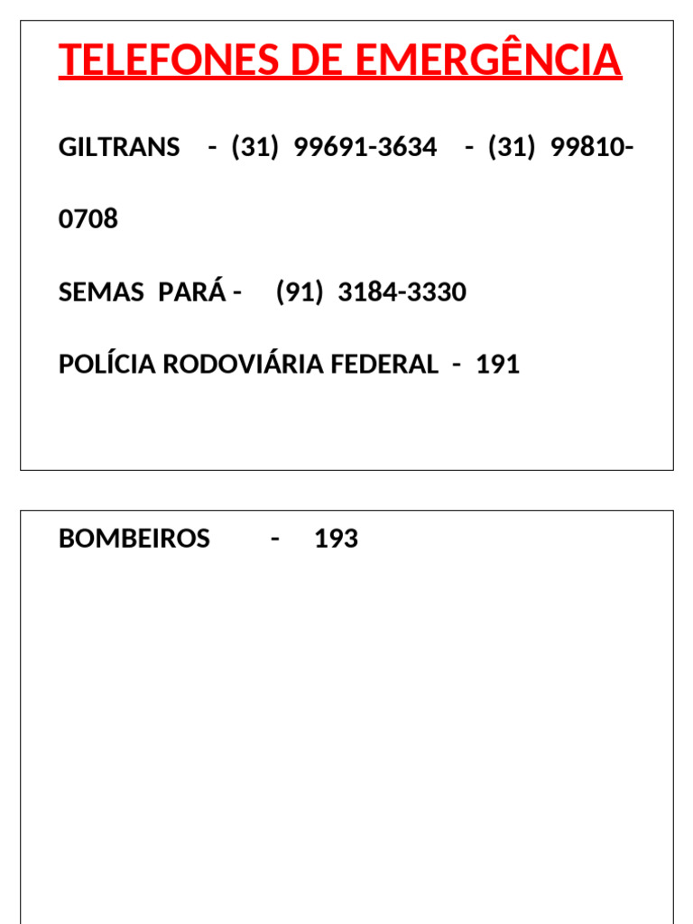 Telefones de Emergência | PDF