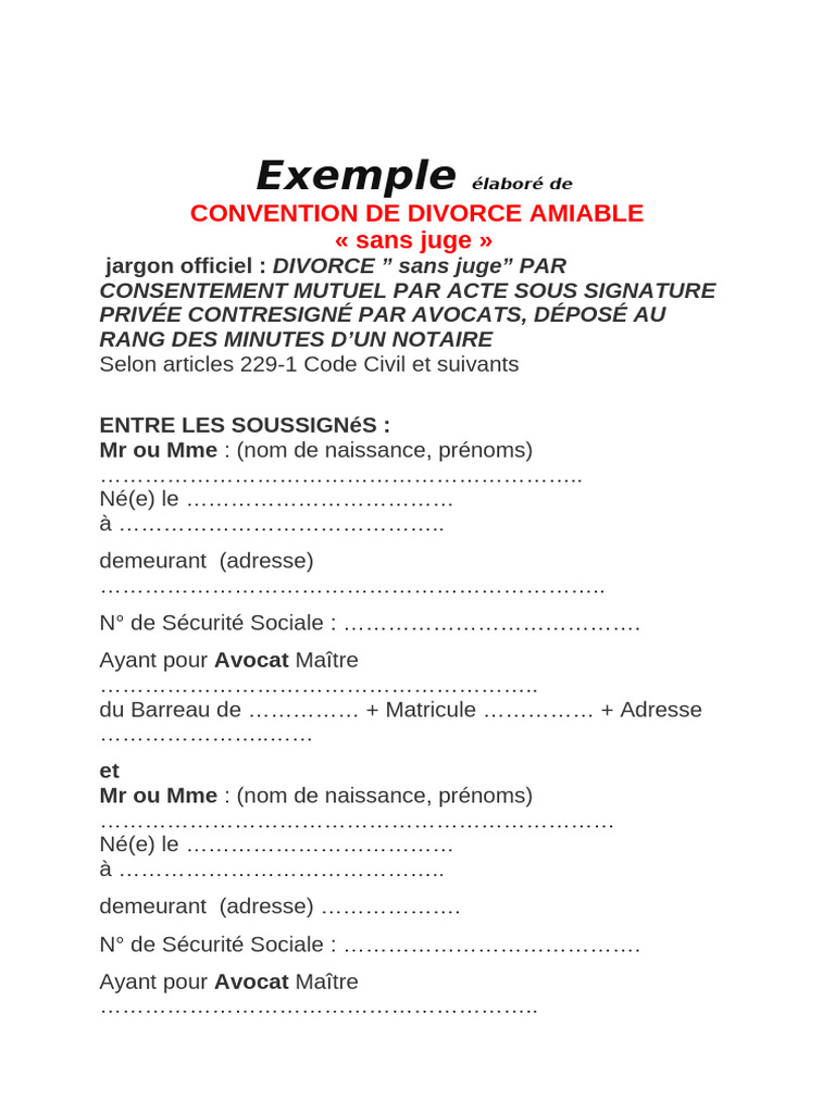Convention de Divorce PDF — free download
