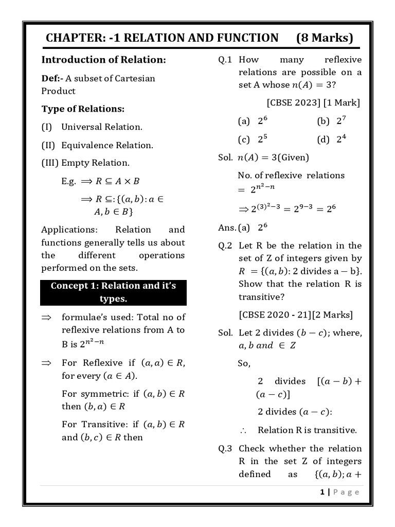 Understanding Relations in Set Theory | PDF | Functions And Mappings ...