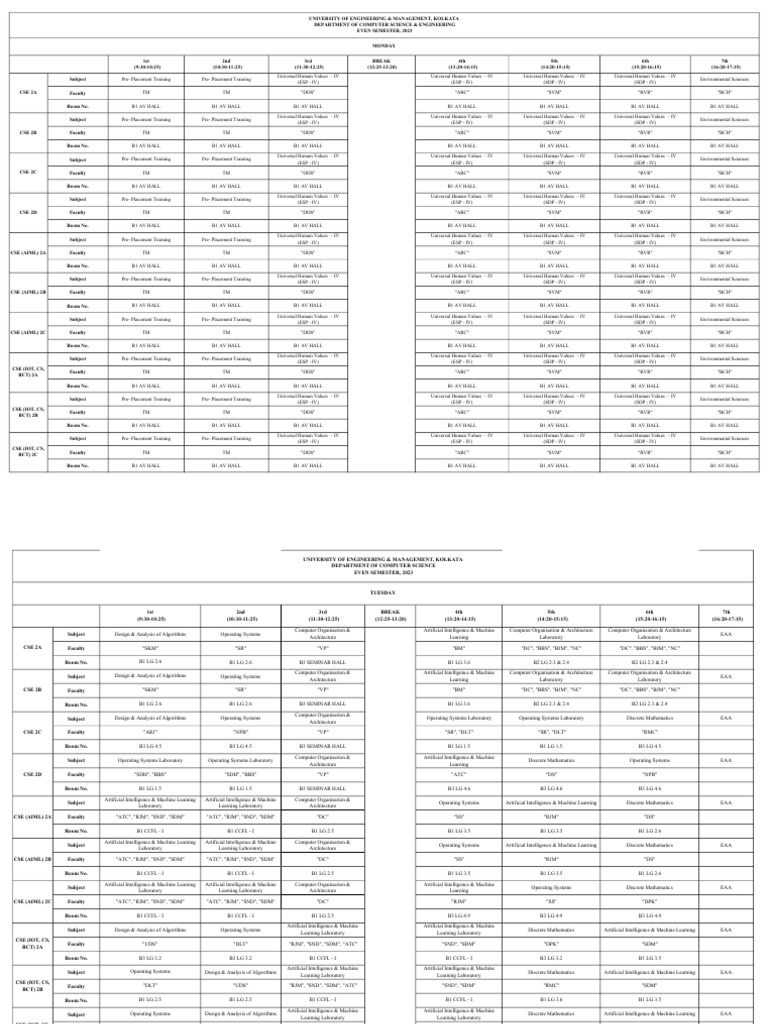 2nd Year CSE EVEN SEM 2023 CLASS ROUTINE | PDF