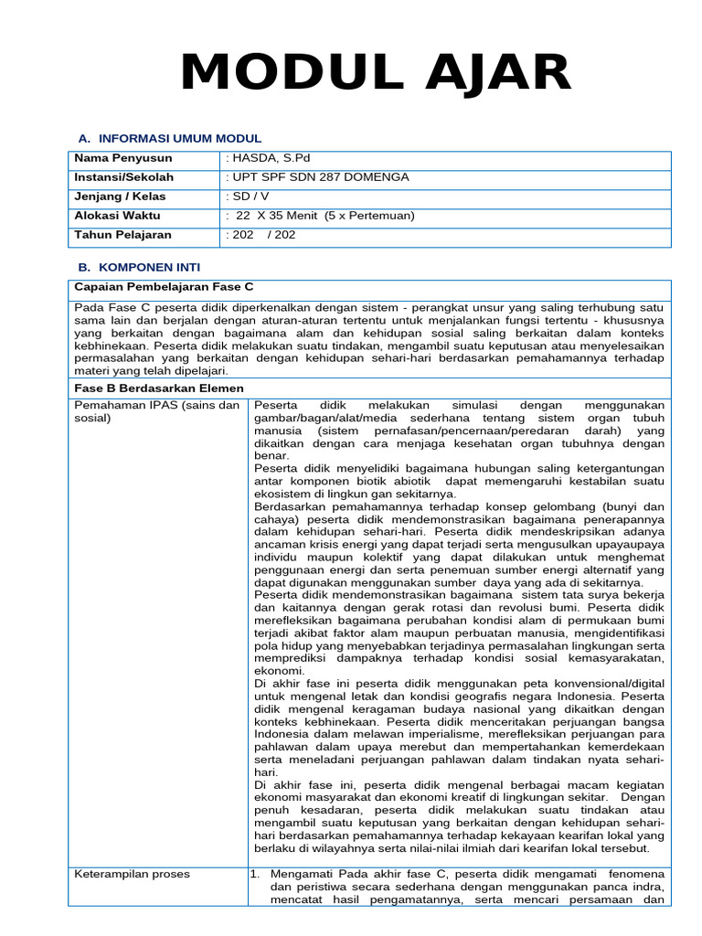 Modul Ajar Ipas Kelas 5 Bab 3 | PDF