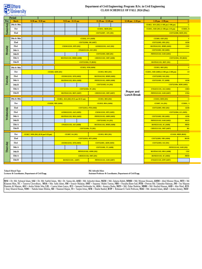 Class Routine Fall-2024 Day 26.9.24 | PDF