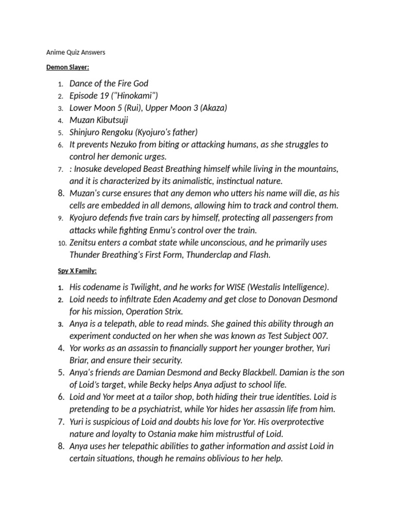 Anime Quiz Answers | PDF