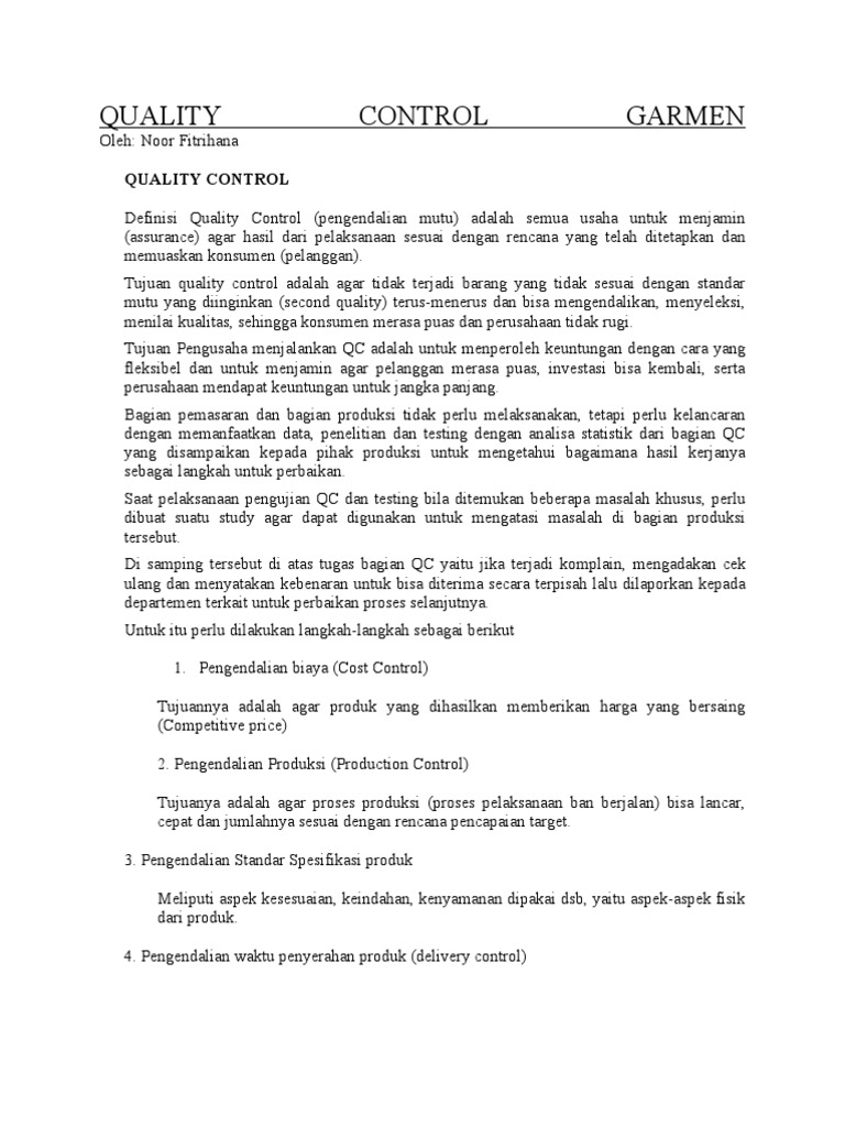 Contoh Laporan Qc Garment Guru Paud