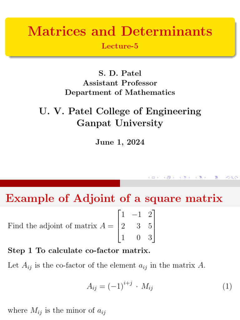Matrix Determinant - Lecture 5 | PDF