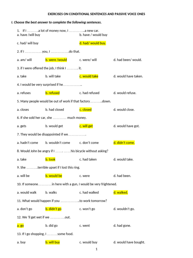 Exercises On Conditional Sentences and Passive Voice Ones | PDF