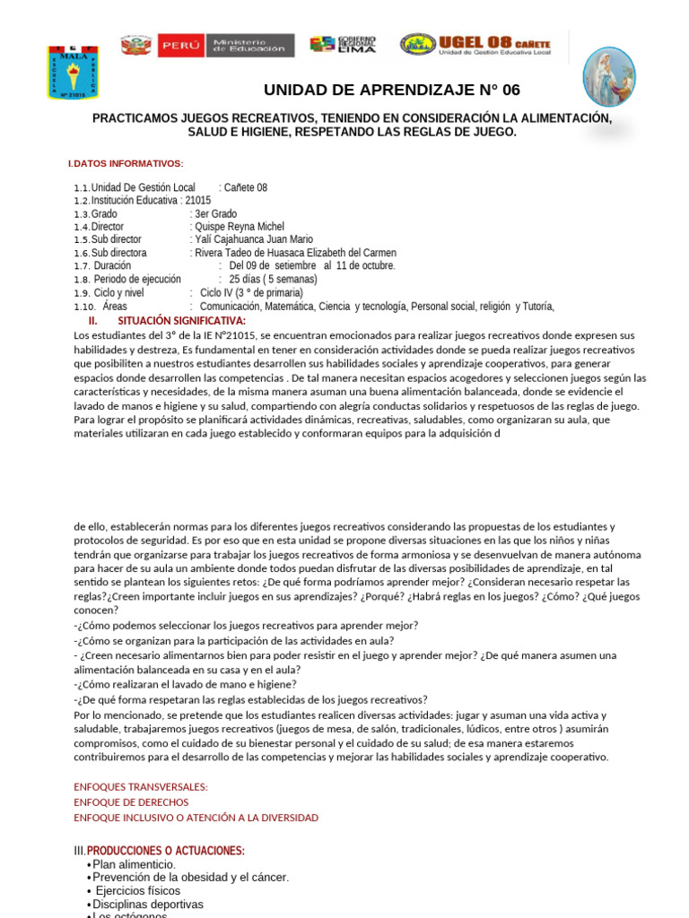 Unidad 06 de Tercer Grado Del Mes de Setiembre 2024 - 21015 Interno | PDF