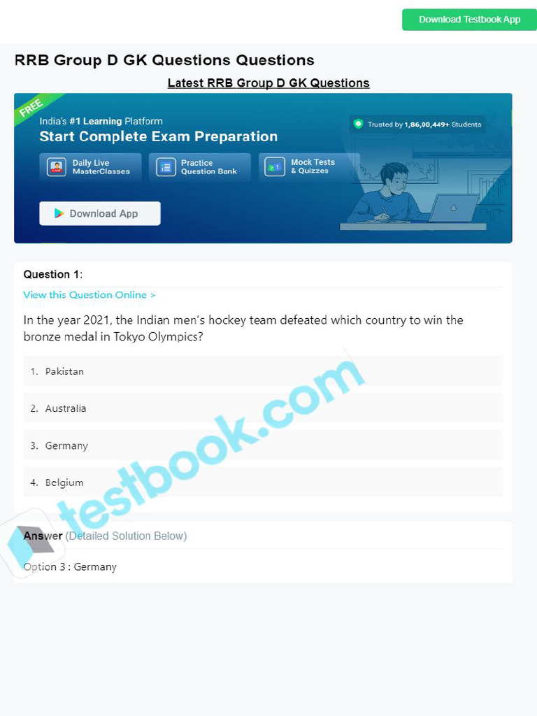 RRB Group D GK Questions 64b63e717e216b574d41624c | PDF