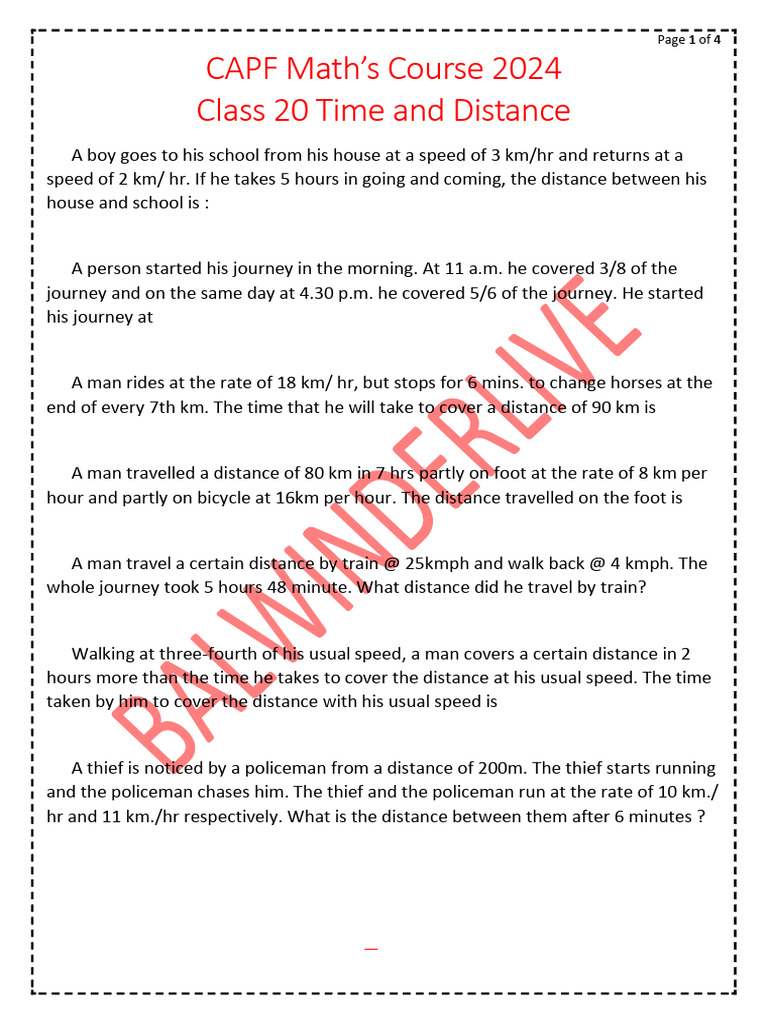 Time and Distance Problems for CAPF | PDF | Speed | Science & Mathematics