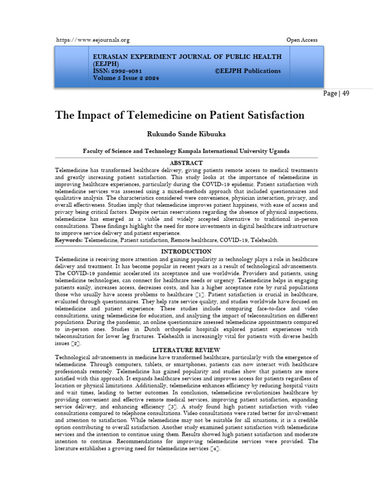 The Impact of Telemedicine On Patient Satisfaction (WWW - Kiu.ac - Ug ...