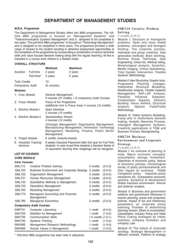 Department of Management Studies: M.B.A. Programme | PDF