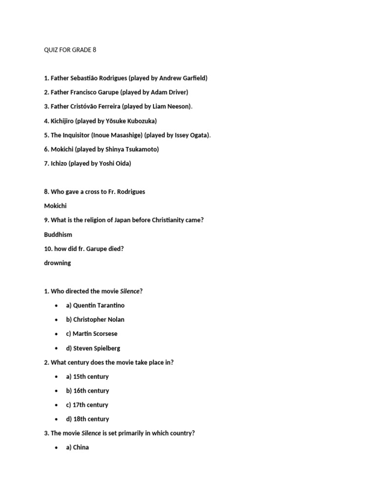 Quiz For Grade 8 | PDF