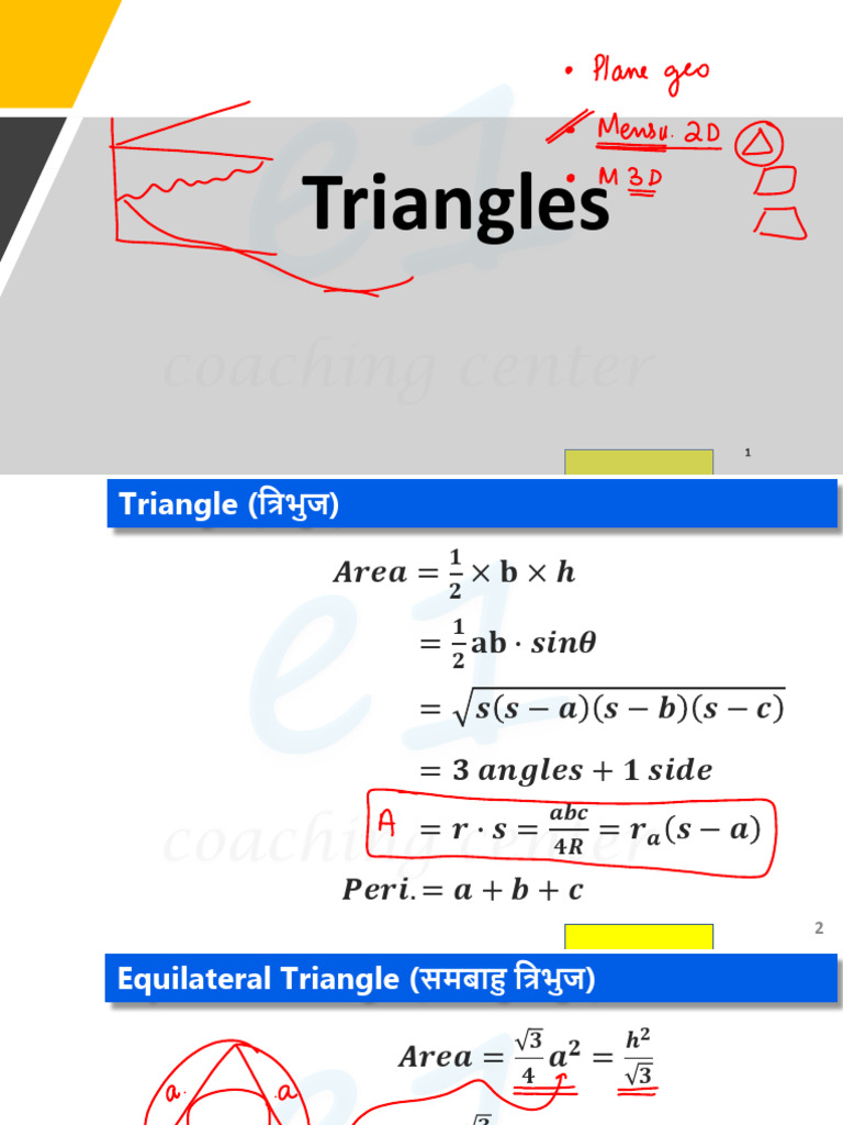 Triangle Area and Perimeter Formulas | PDF | Area | Geometry