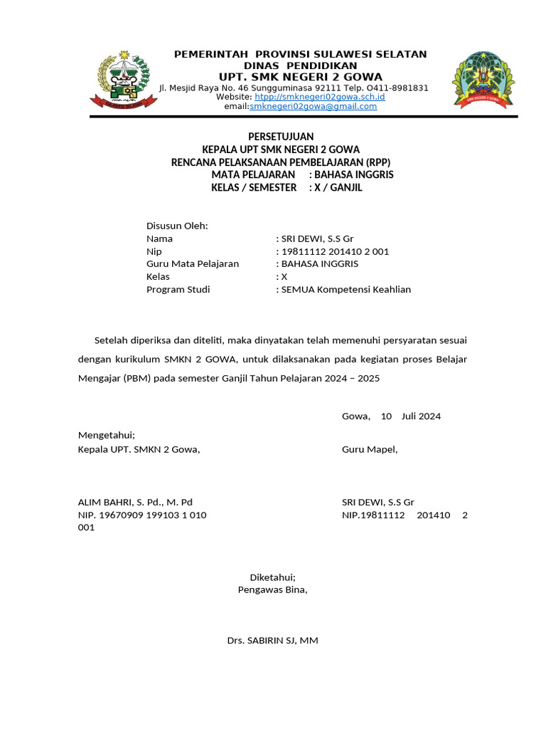 Pengesahan RPP | PDF