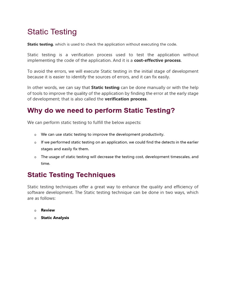Static Testing | PDF