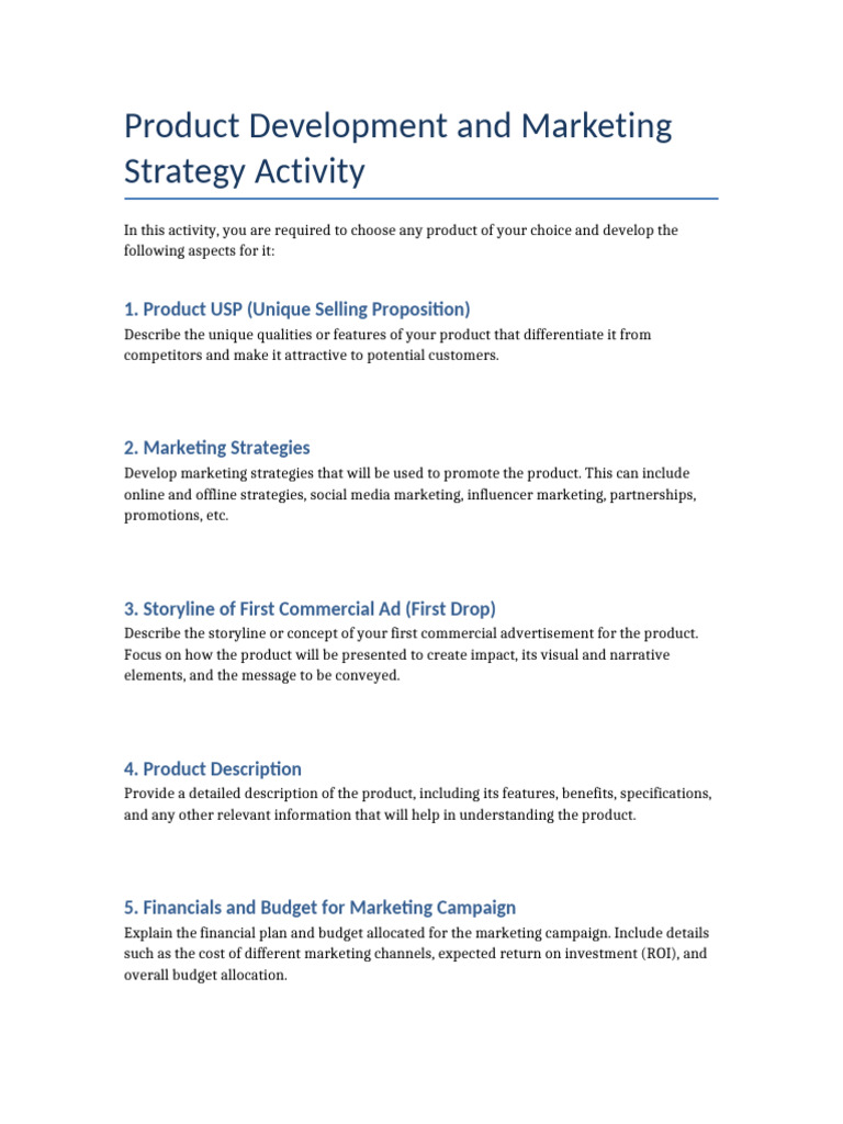 Product development and marketing strategy instructions pdf