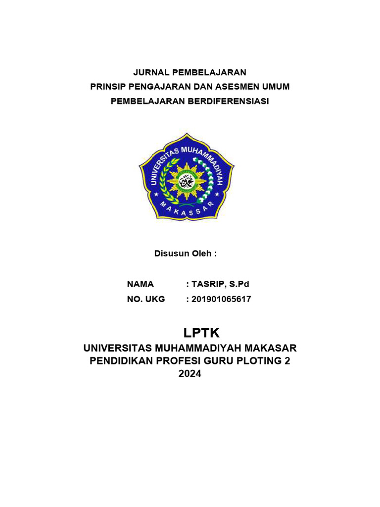Jurnal Pembelajaran Berdiferensiasi, Tasrip-Ppg Ploting 2 Tahun 2024 | PDF