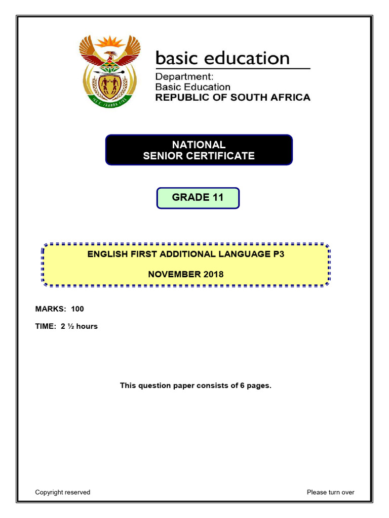 English Fal Paper 3 Grade 12 Question Paper 2023
